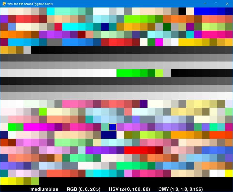 Screenshot of the color chart